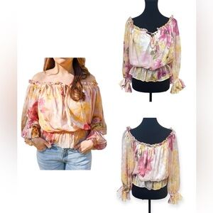 LoveColette Crop Blouse Off Shoulder Floral Sz M Cottagecore Milkmaid Boho